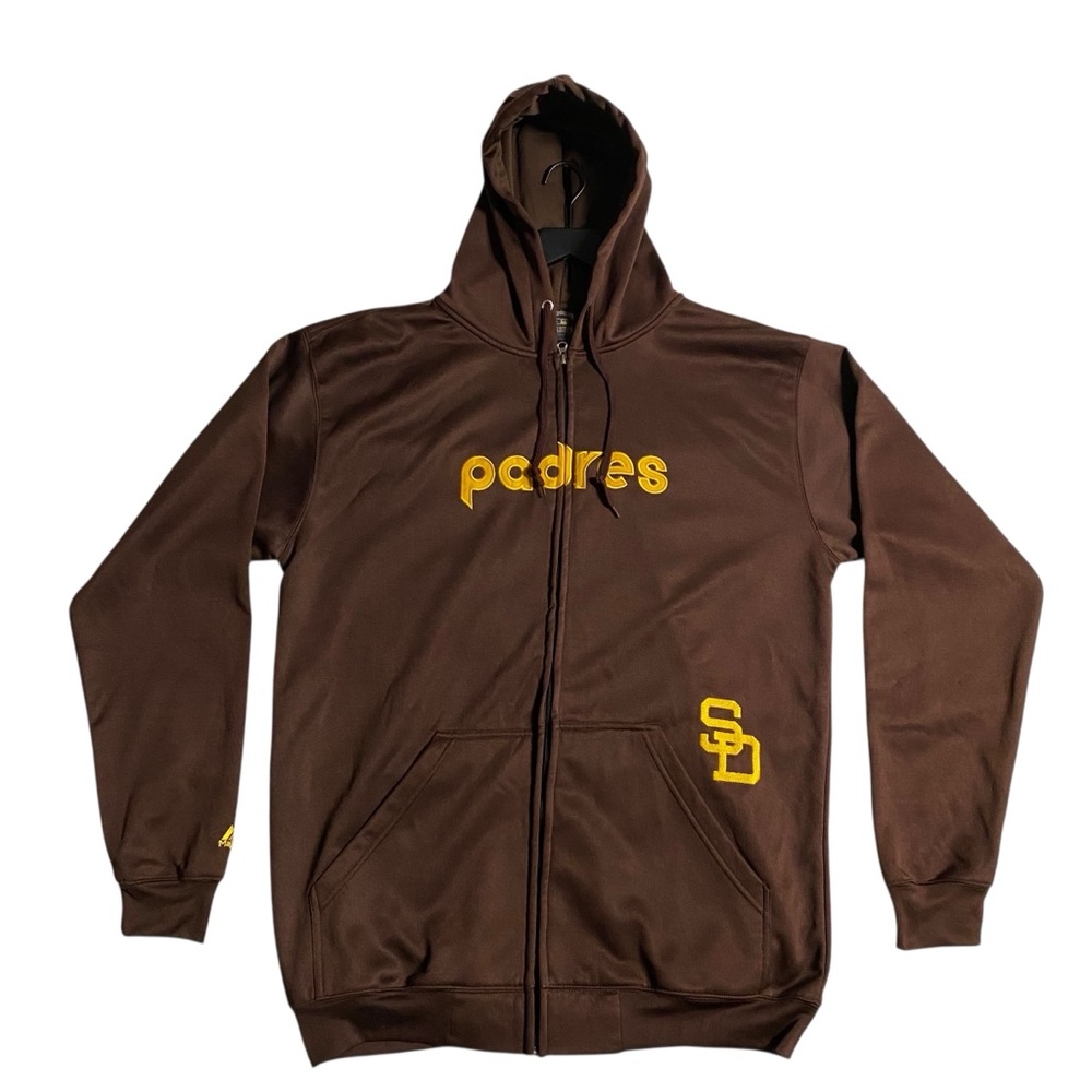 Majestic Brown Padres Full-Zip Hoodie with Yellow Logos